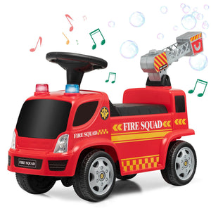 Kids Push Ride On Fire Truck with Ladder Bubble Maker and Headlights-Red view 3