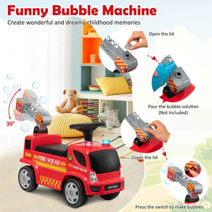 Kids Push Ride On Fire Truck with Ladder Bubble Maker and Headlights-Red view 7