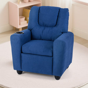 Kids Recliner Chair Push Back Toddler Reclining Armchair with Cup Holder-Blue view 3