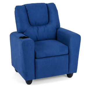 Kids Recliner Chair Push Back Toddler Reclining Armchair with Cup Holder-Blue view 4
