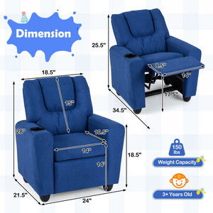 Kids Recliner Chair Push Back Toddler Reclining Armchair with Cup Holder-Blue view 5