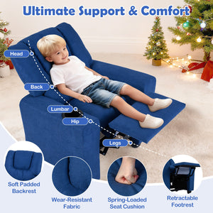 Kids Recliner Chair Push Back Toddler Reclining Armchair with Cup Holder-Blue view 7
