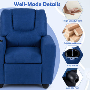 Kids Recliner Chair Push Back Toddler Reclining Armchair with Cup Holder-Blue view 8