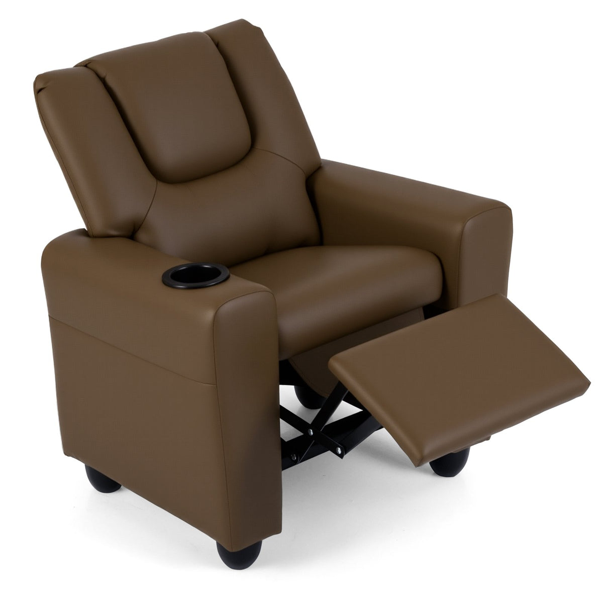 Kids Recliner Chair Push Back Toddler Reclining Armchair with Cup Holder-Brown view 4
