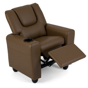 Kids Recliner Chair Push Back Toddler Reclining Armchair with Cup Holder-Brown view 4