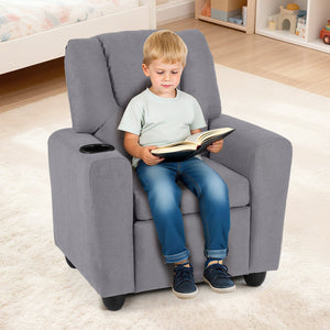 Kids Recliner Chair Push Back Toddler Reclining Armchair with Cup Holder-Grey view 3