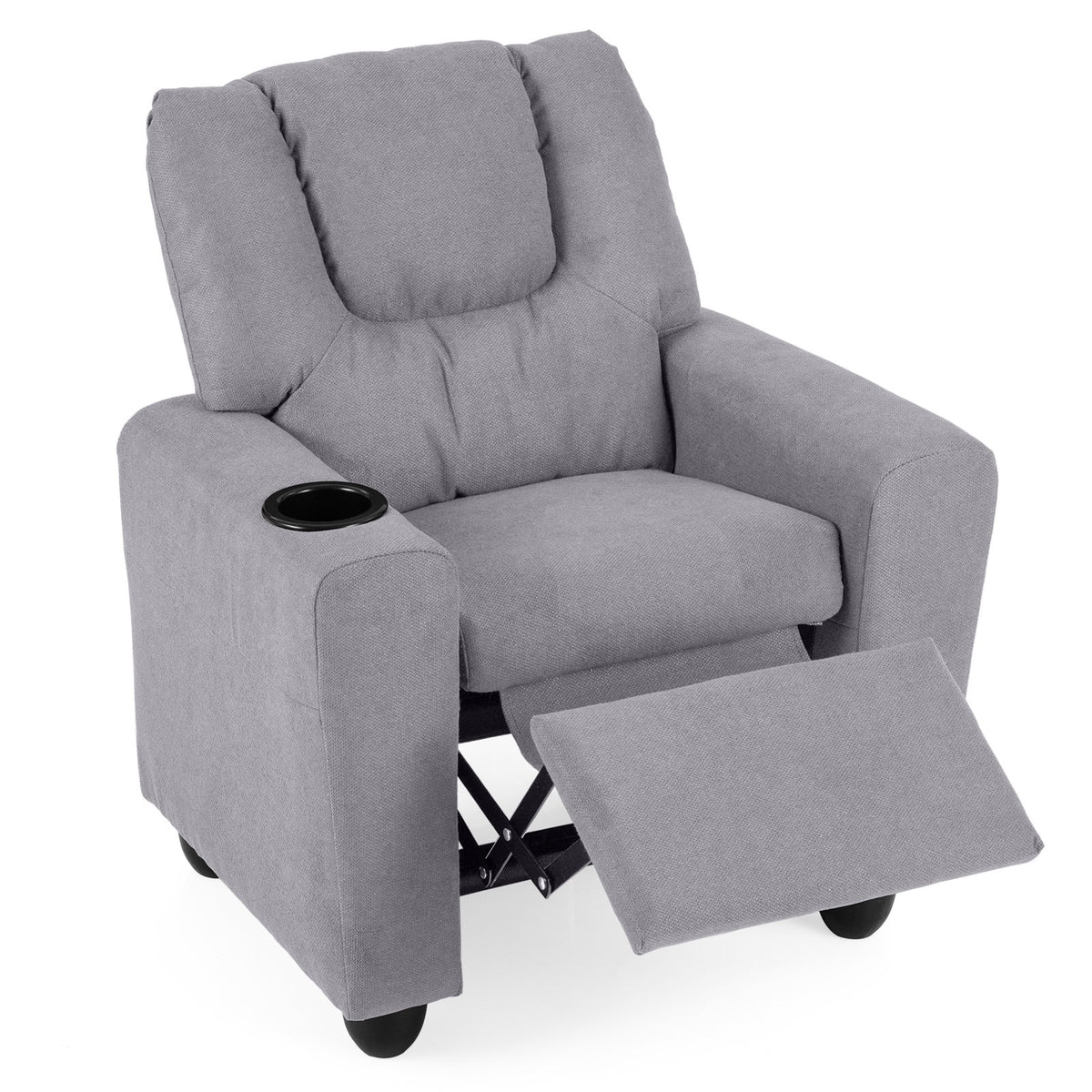Kids Recliner Chair Push Back Toddler Reclining Armchair with Cup Holder-Grey view 4