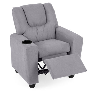 Kids Recliner Chair Push Back Toddler Reclining Armchair with Cup Holder-Grey view 4