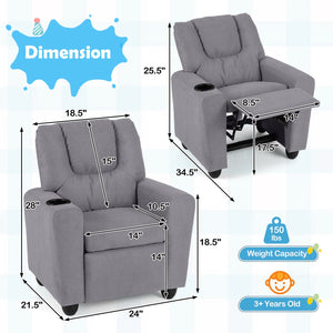 Kids Recliner Chair Push Back Toddler Reclining Armchair with Cup Holder-Grey view 5