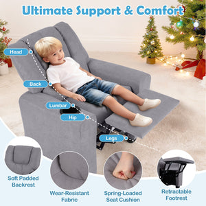 Kids Recliner Chair Push Back Toddler Reclining Armchair with Cup Holder-Grey view 9