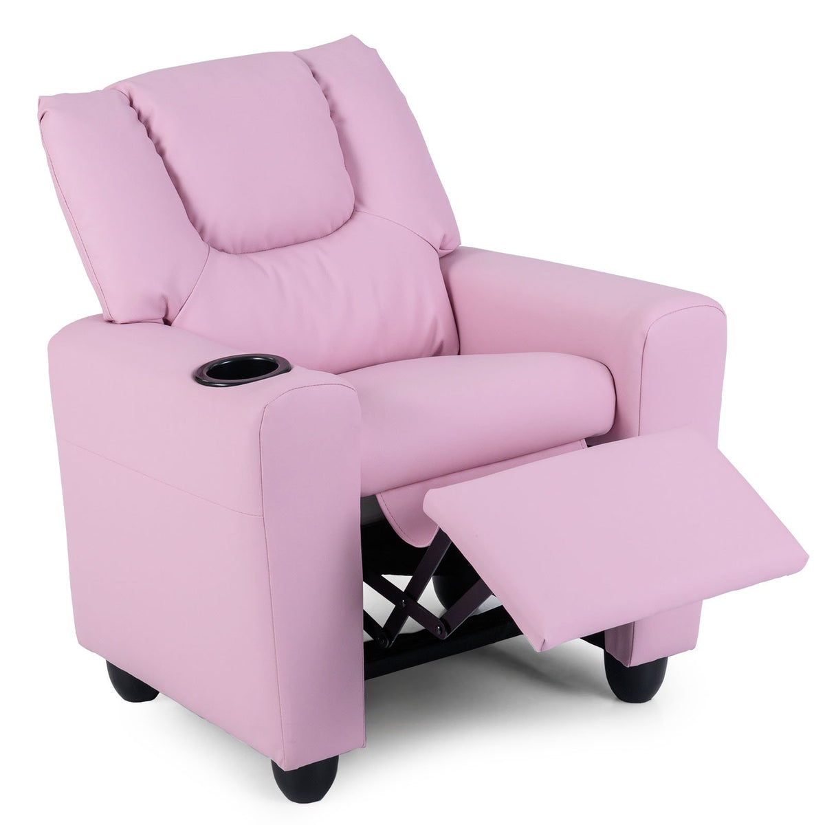 Kids Recliner Chair Push Back Toddler Reclining Armchair with Cup Holder-Pink view 4