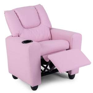 Kids Recliner Chair Push Back Toddler Reclining Armchair with Cup Holder-Pink view 4
