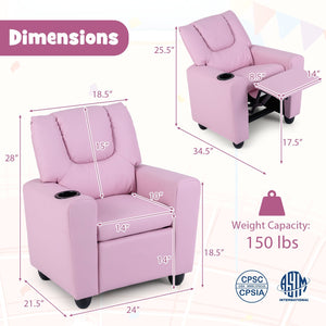 Kids Recliner Chair Push Back Toddler Reclining Armchair with Cup Holder-Pink view 5
