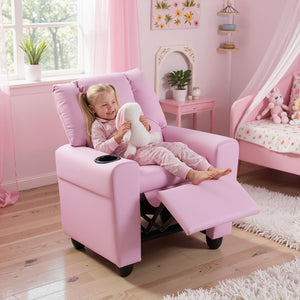 Kids Recliner Chair Push Back Toddler Reclining Armchair with Cup Holder-Pink view 6