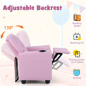 Kids Recliner Chair Push Back Toddler Reclining Armchair with Cup Holder-Pink view 7