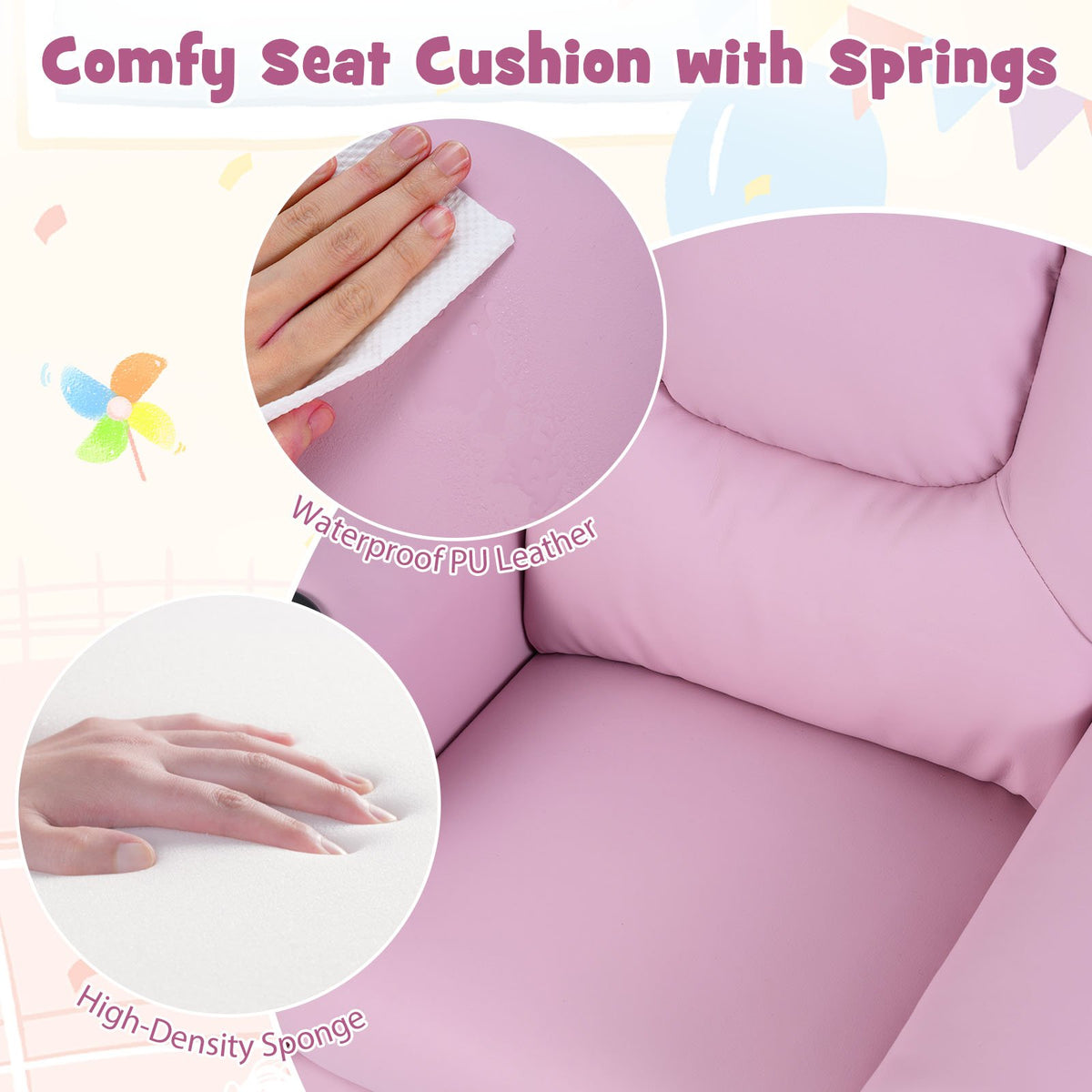 Kids Recliner Chair Push Back Toddler Reclining Armchair with Cup Holder-Pink view 8
