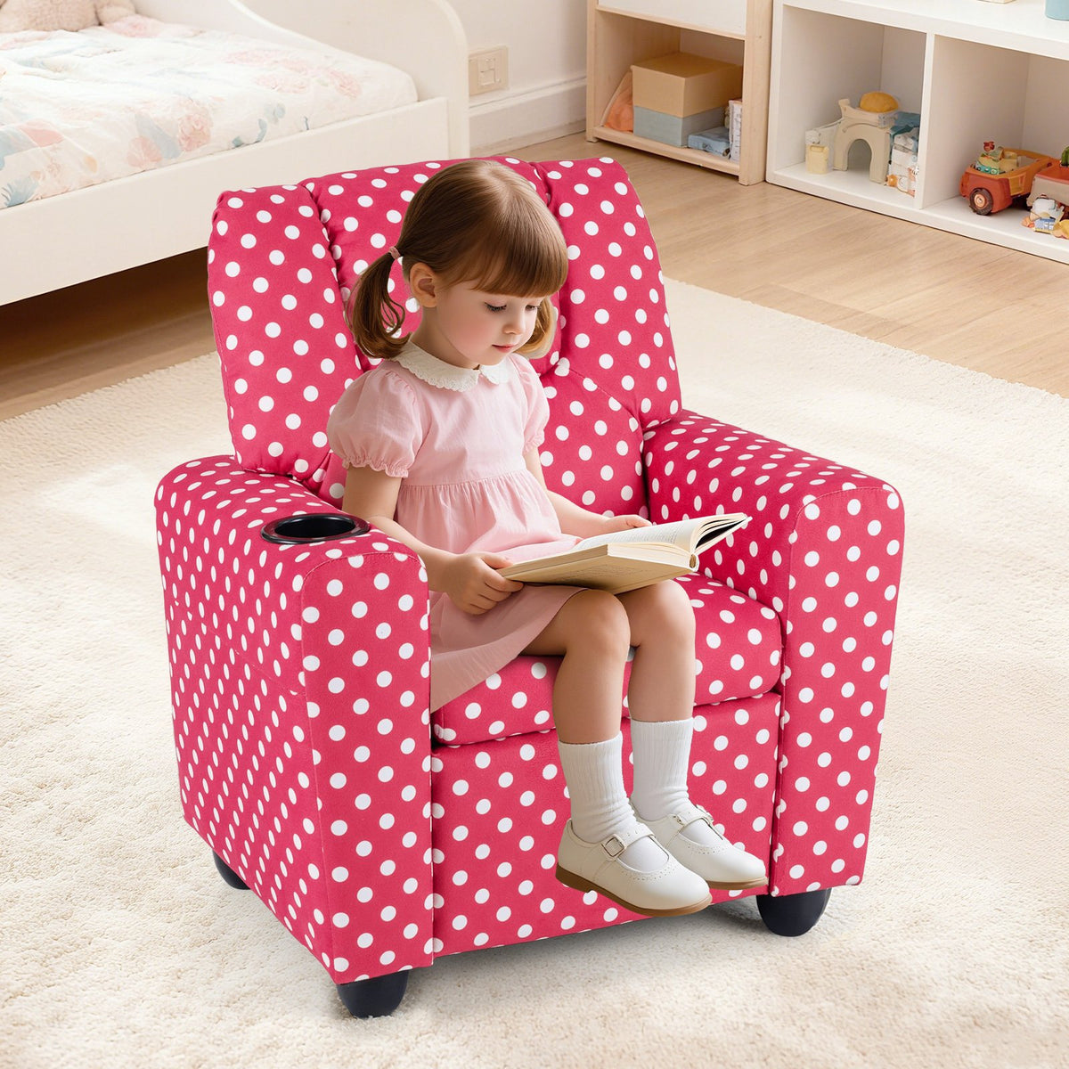 Kids Recliner Chair Push Back Toddler Reclining Armchair with Cup Holder-Red view 2