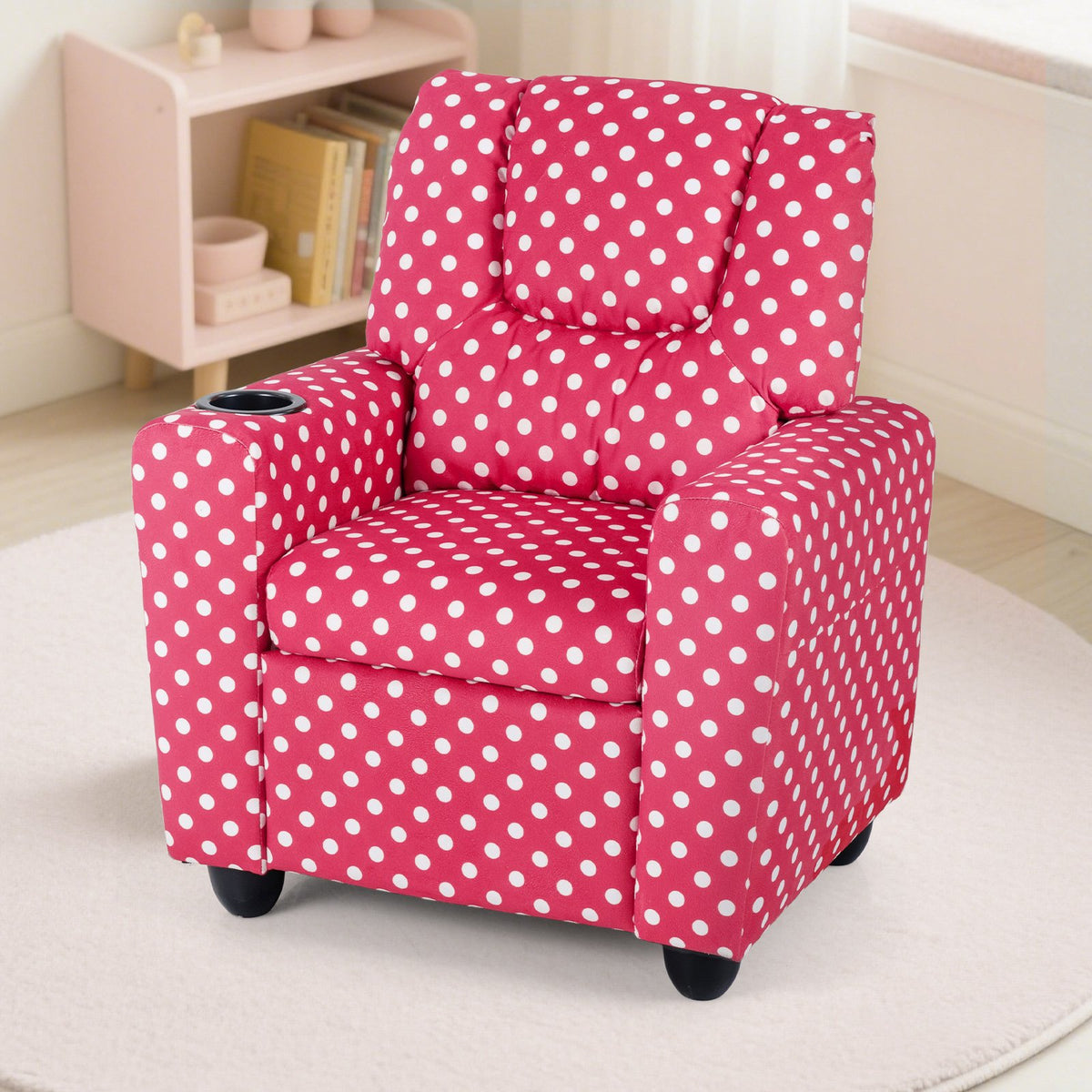Kids Recliner Chair Push Back Toddler Reclining Armchair with Cup Holder-Red view 3