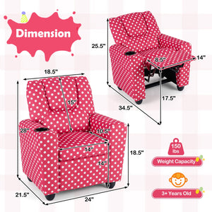 Kids Recliner Chair Push Back Toddler Reclining Armchair with Cup Holder-Red view 5