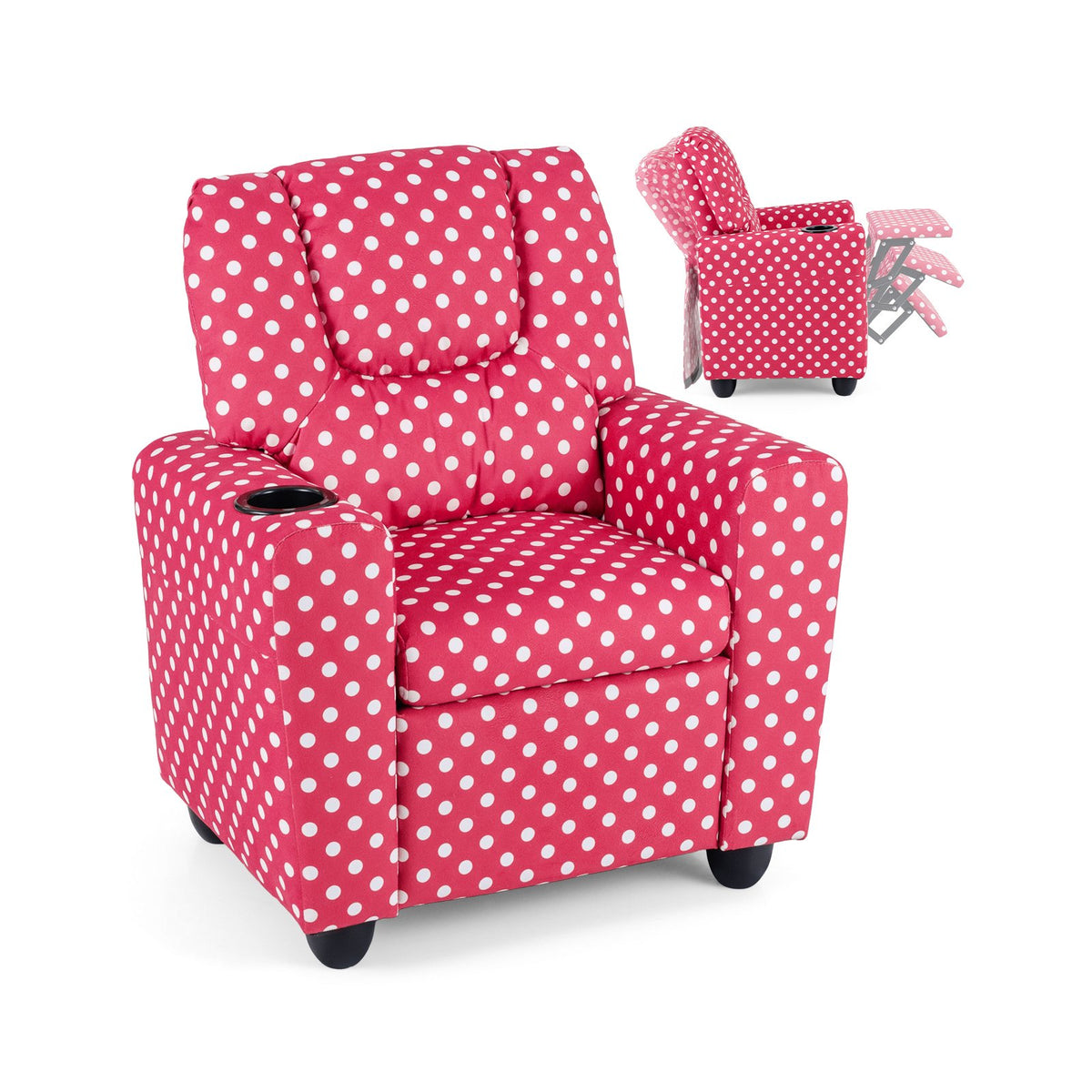 Kids Recliner Chair Push Back Toddler Reclining Armchair with Cup Holder-Red view 6