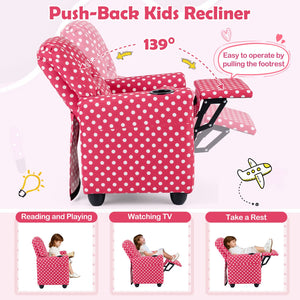 Kids Recliner Chair Push Back Toddler Reclining Armchair with Cup Holder-Red view 8