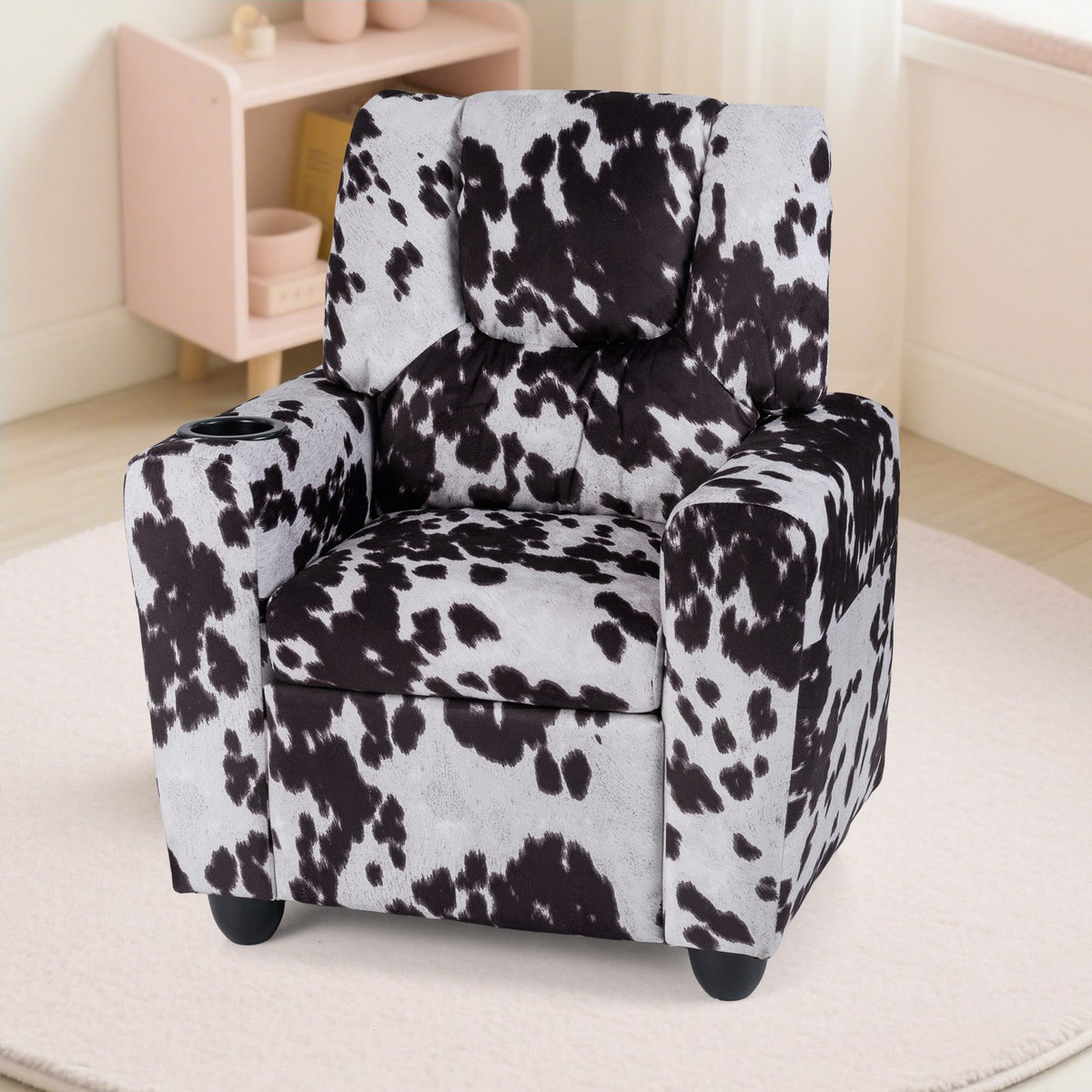Kids Recliner Chair Push Back Toddler Reclining Armchair with Cup Holder-White view 2