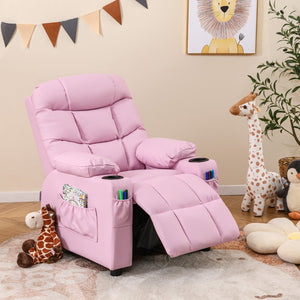 Kids Recliner Chair with Cup Holder and Footrest for Children-Light Pink view 2