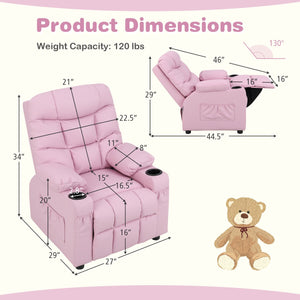 Kids Recliner Chair with Cup Holder and Footrest for Children-Light Pink view 4