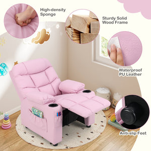 Kids Recliner Chair with Cup Holder and Footrest for Children-Light Pink view 8