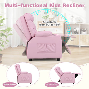 Kids Recliner Chair with Cup Holder and Footrest for Children-Light Pink view 9
