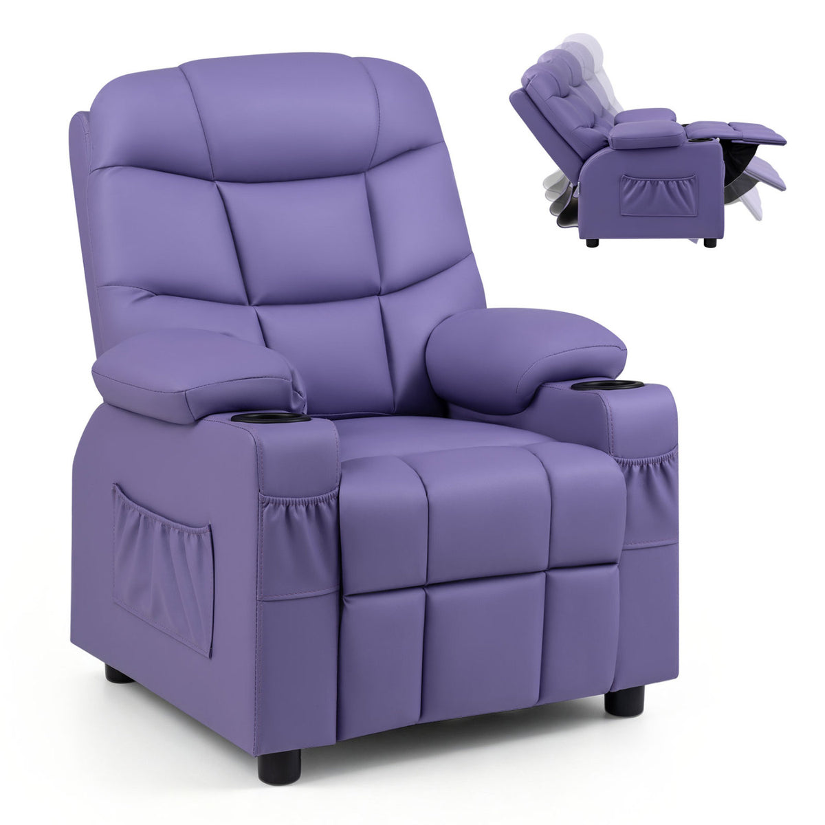Kids Recliner Chair with Cup Holder and Footrest for Children-Purple