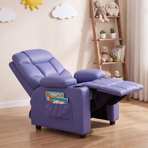 Kids Recliner Chair with Cup Holder and Footrest for Children-Purple view 3