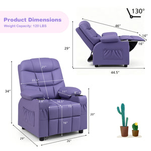 Kids Recliner Chair with Cup Holder and Footrest for Children-Purple view 5