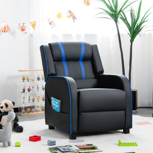 Kids Recliner Chair with Side Pockets and Footrest-Blue view 2