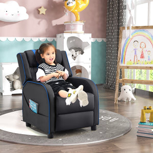 Kids Recliner Chair with Side Pockets and Footrest-Blue view 3