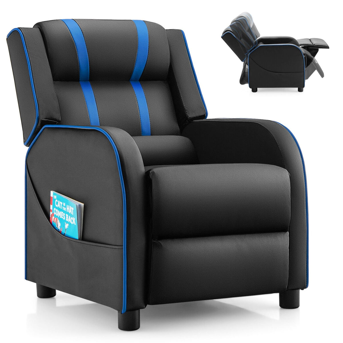 Kids Recliner Chair with Side Pockets and Footrest-Blue view 4