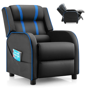 Kids Recliner Chair with Side Pockets and Footrest-Blue view 4