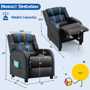 Kids Recliner Chair with Side Pockets and Footrest-Blue view 5