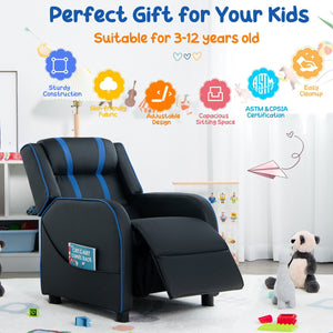 Kids Recliner Chair with Side Pockets and Footrest-Blue view 6