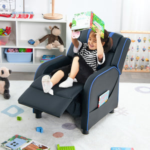 Kids Recliner Chair with Side Pockets and Footrest-Blue view 9