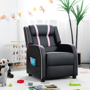 Kids Recliner Chair with Side Pockets and Footrest-Pink view 2