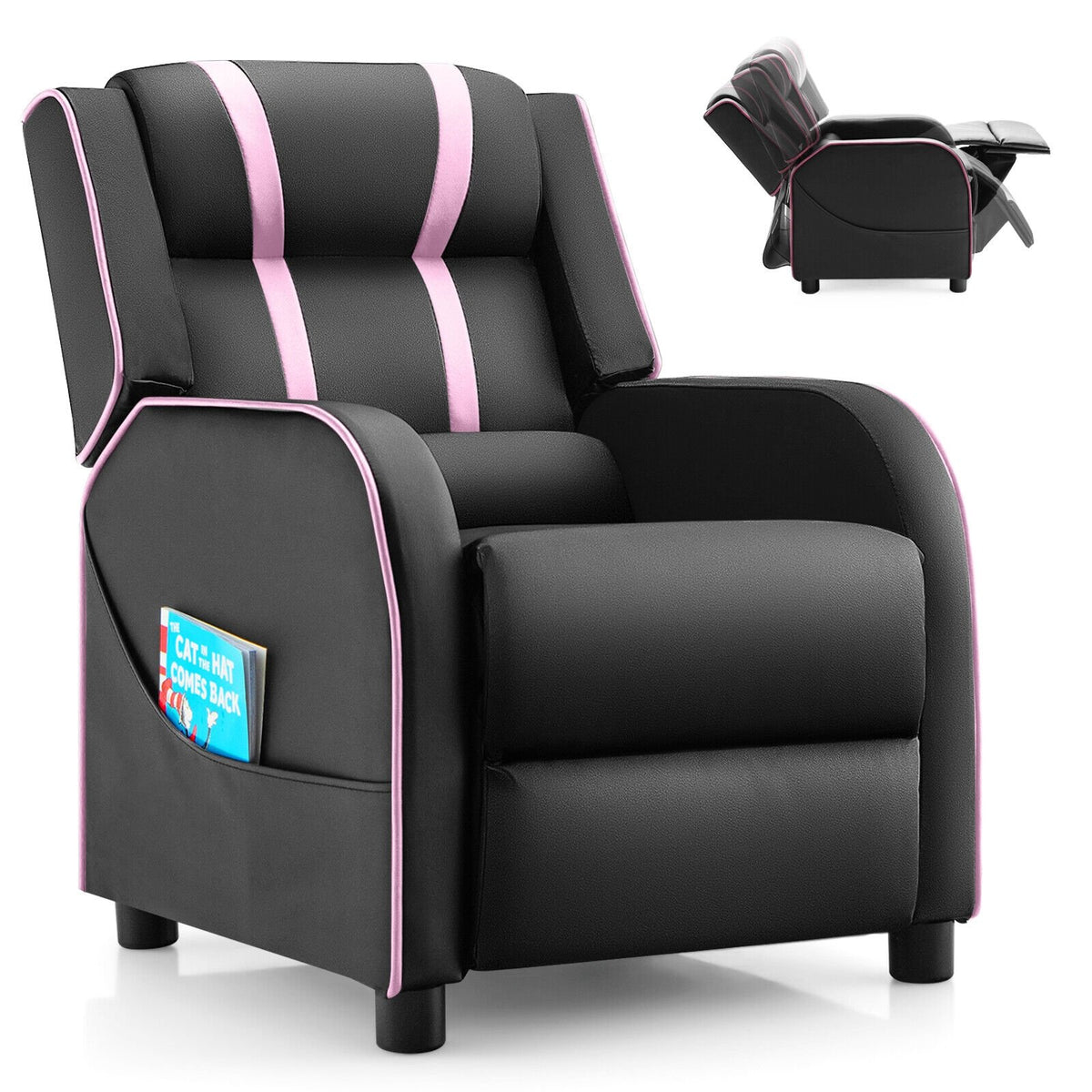 Kids Recliner Chair with Side Pockets and Footrest-Pink view 4