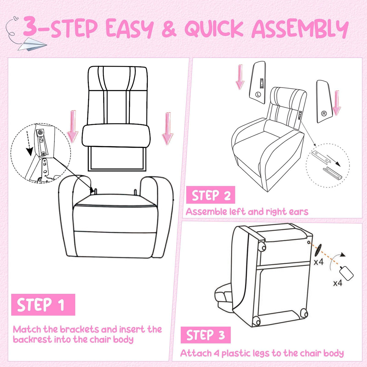 Kids Recliner Chair with Side Pockets and Footrest-Pink view 8