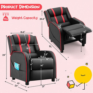 Kids Recliner Chair with Side Pockets and Footrest-Red view 5