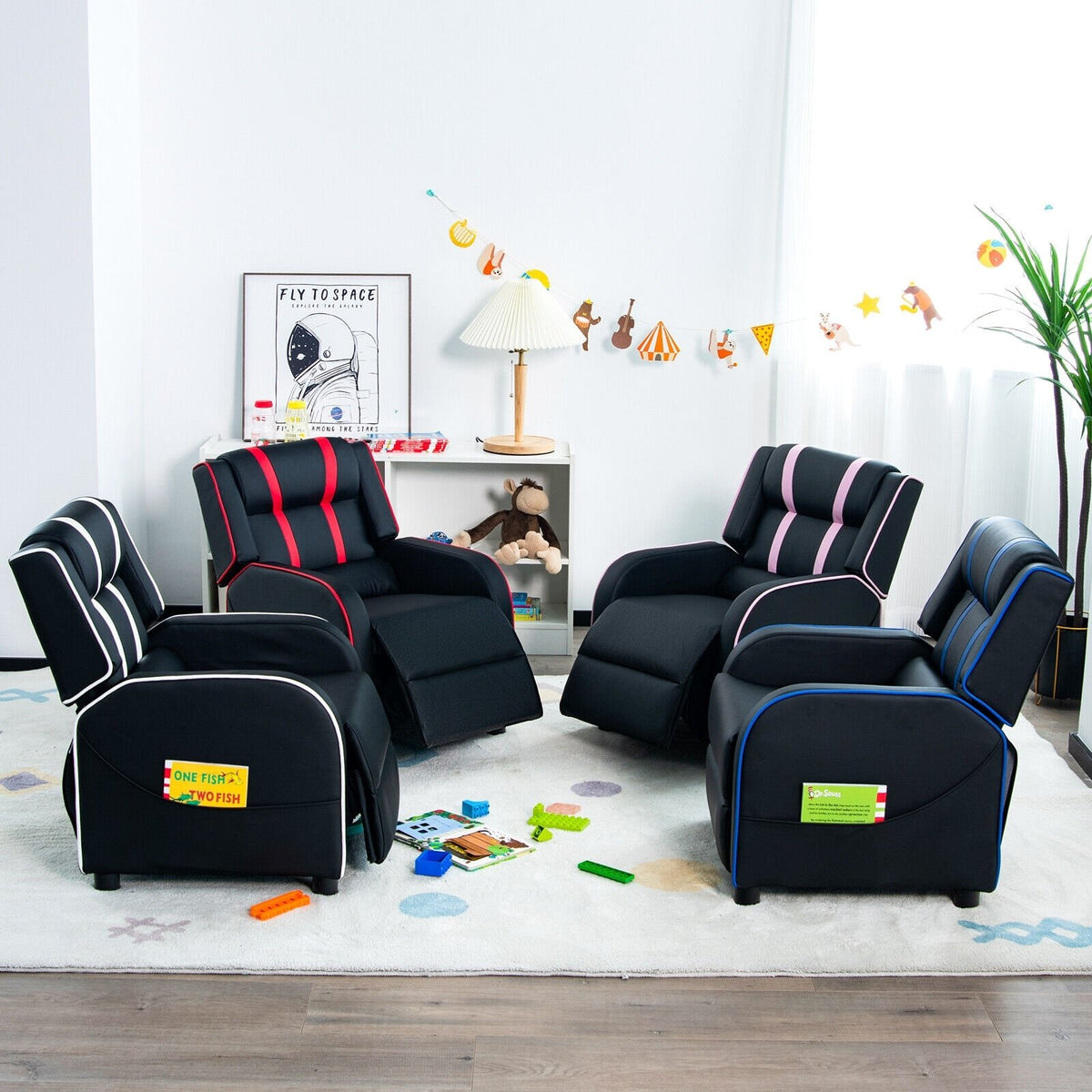 Kids Recliner Chair with Side Pockets and Footrest-Red view 8