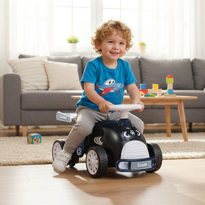 Kids Ride On Car Sliding Toy with Music and Under-Seat Storage-Black & Blue view 3