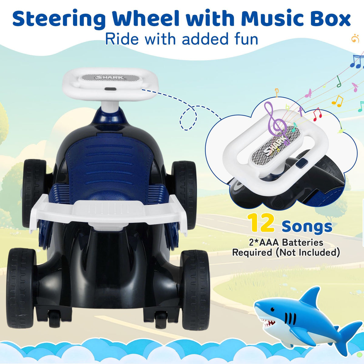 Kids Ride On Car Sliding Toy with Music and Under-Seat Storage-Black & Blue view 6