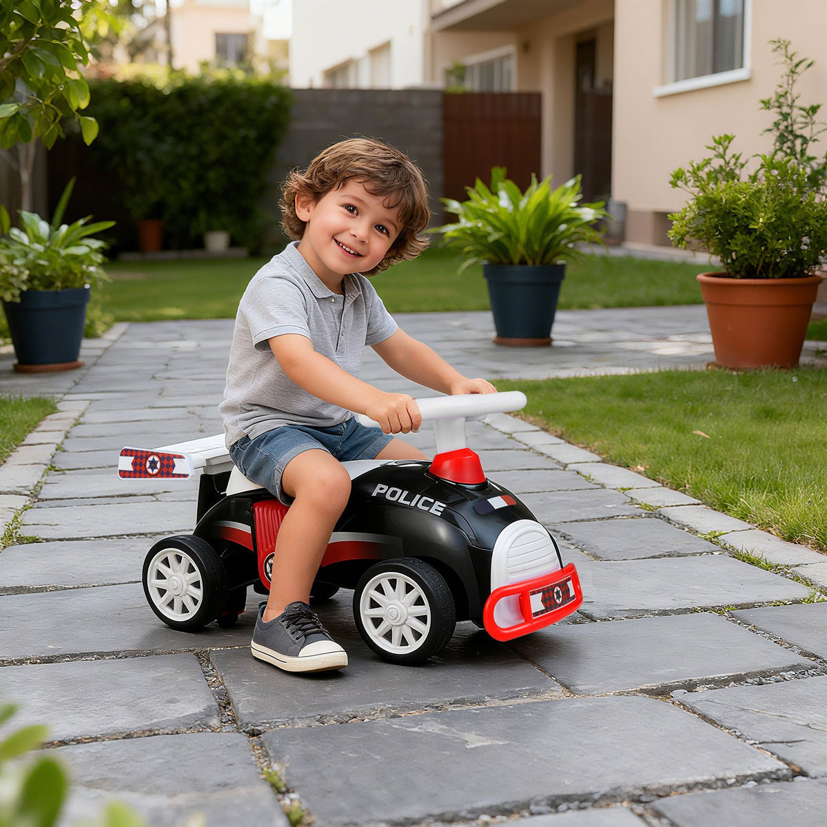 Kids Ride On Car Sliding Toy with Music and Under-Seat Storage-Black & Red view 3