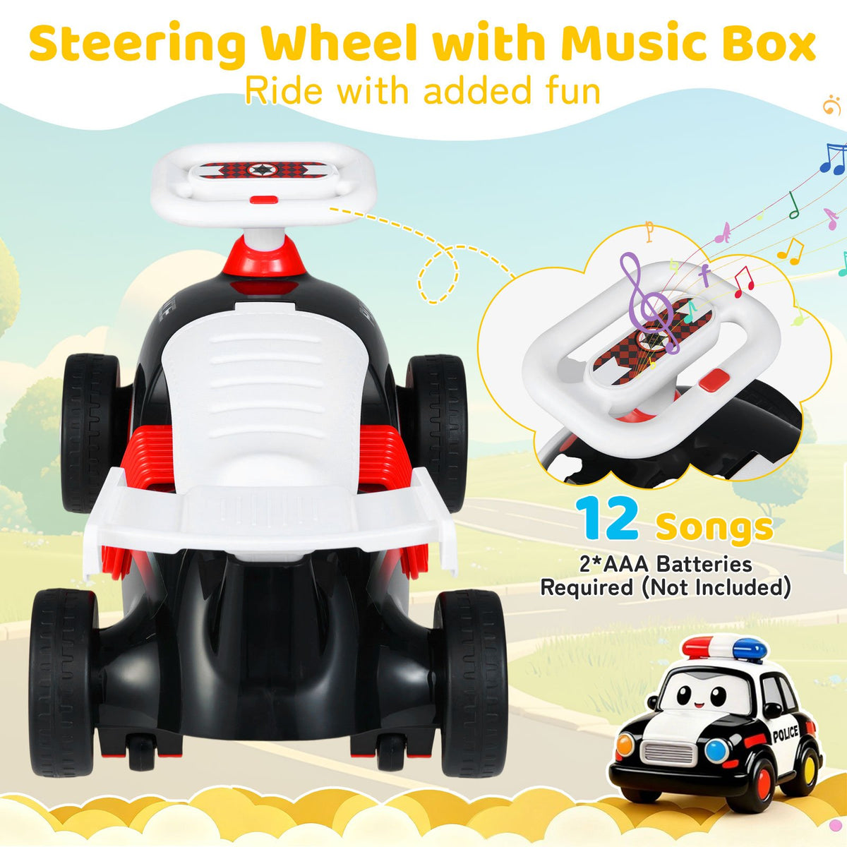 Kids Ride On Car Sliding Toy with Music and Under-Seat Storage-Black & Red view 6