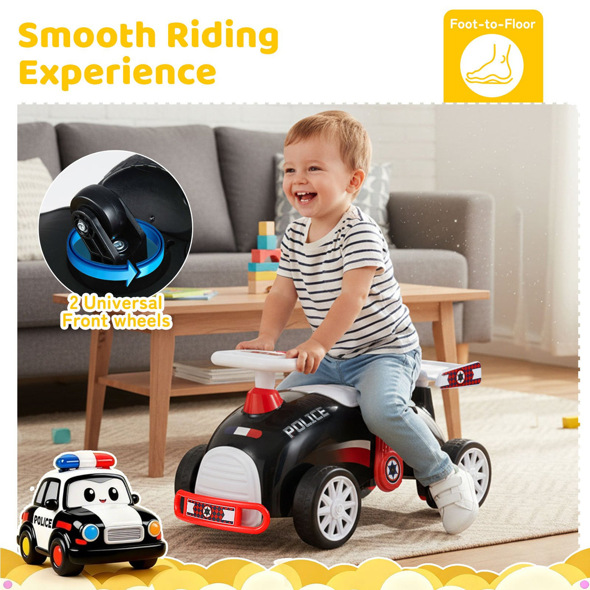Kids Ride On Car Sliding Toy with Music and Under-Seat Storage-Black & Red view 7